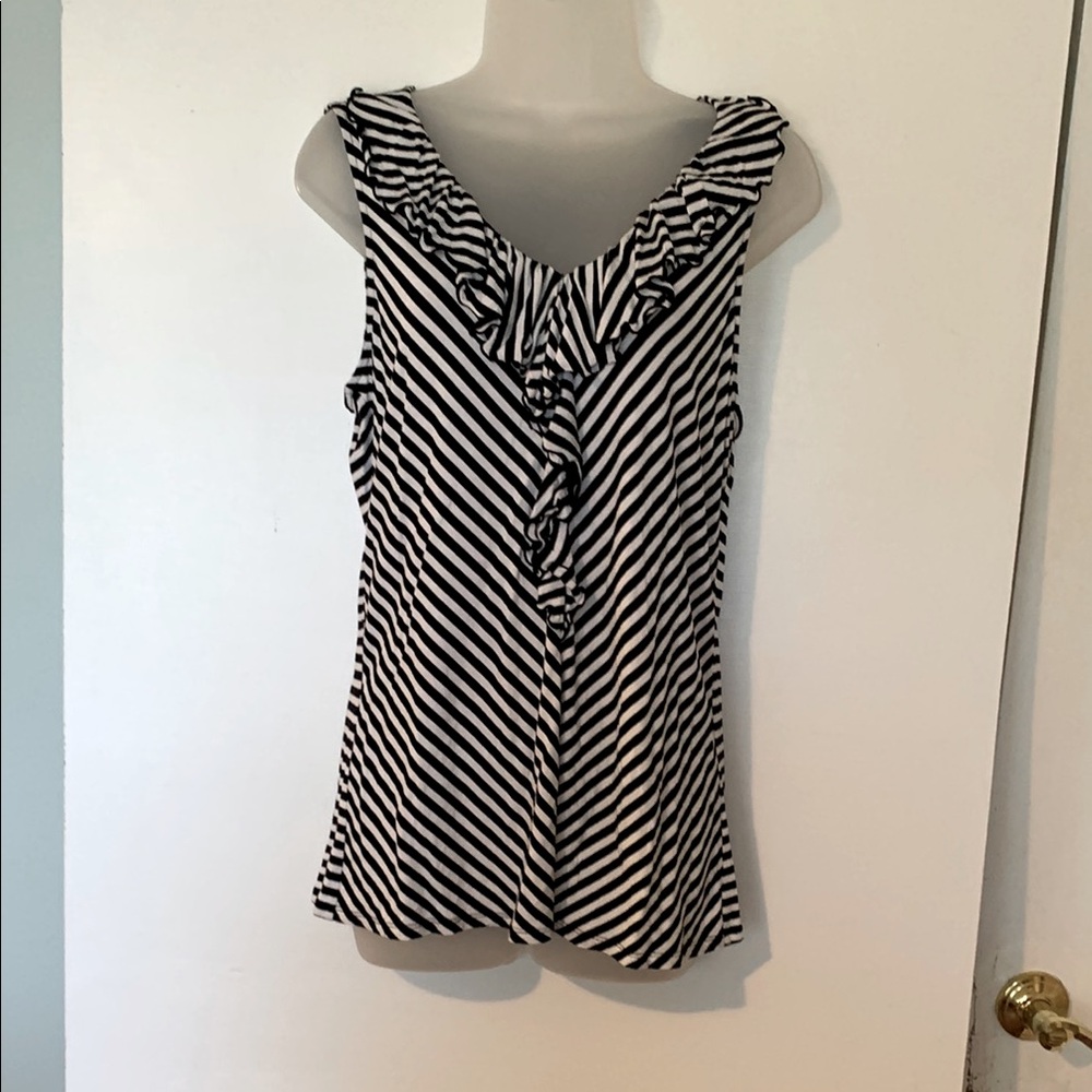 White House Black Market Ruffled Sleeveless Sailor Collar Top